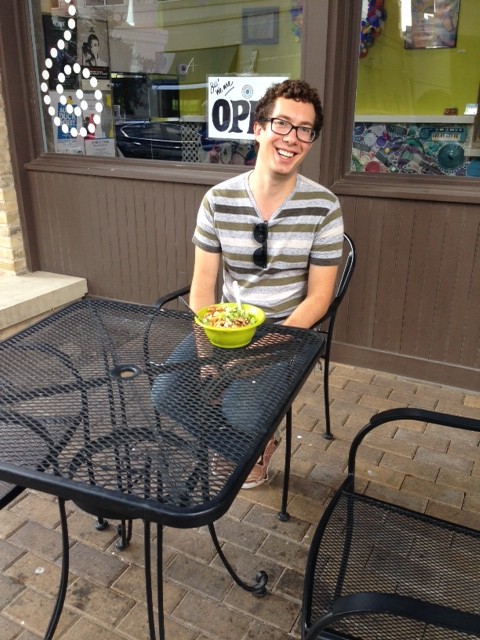 Students from St. Edwards University enjoy some complimentary frozen yogurt from Berry Austin after completing their energy audit